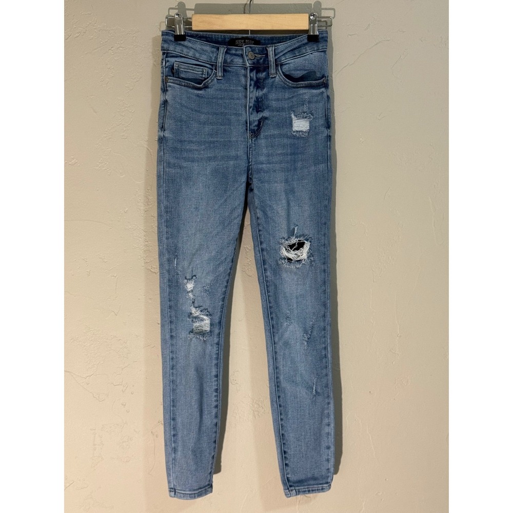 judy blue light wash distressed skinny jeans ankle SZ 1/25